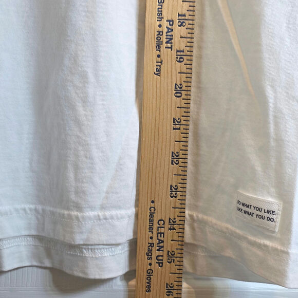 Life is Good VTG Cat Crusher Shirt Womens Short Sleeve Sz Medium White Cotton - Picture 10 of 11